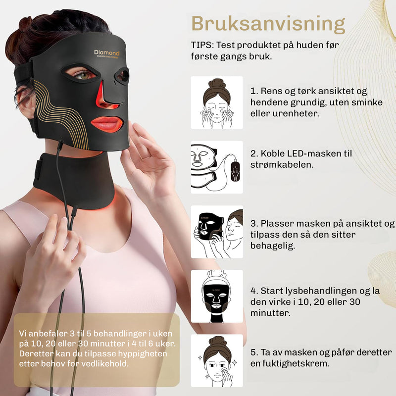 Fleksibel silikon LED maske med jevn lysfordeling