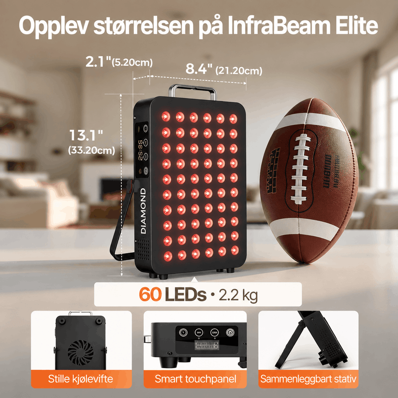 Lysterapipanel med berøringsstyring og fleksible plasseringsmuligheter for daglig bruk.