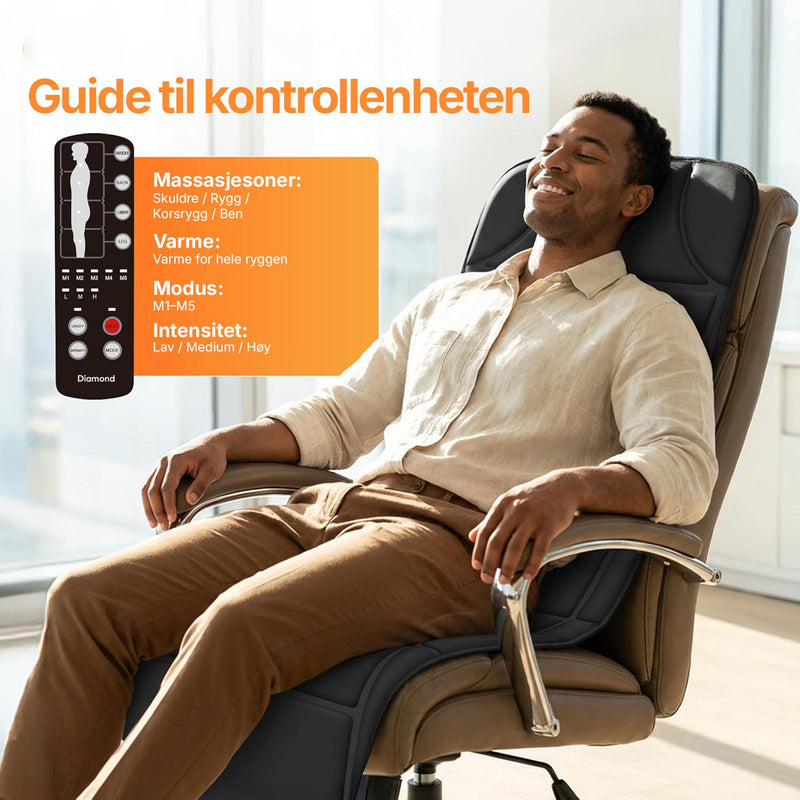 Massasjematte for rygg med vibrasjonssoner som gir jevn og behagelig muskelmassasje.