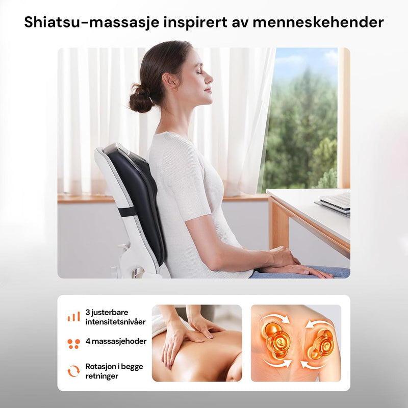 Massasjepute for rygg med dyp 3D-massasje som bidrar til muskelavslapning.