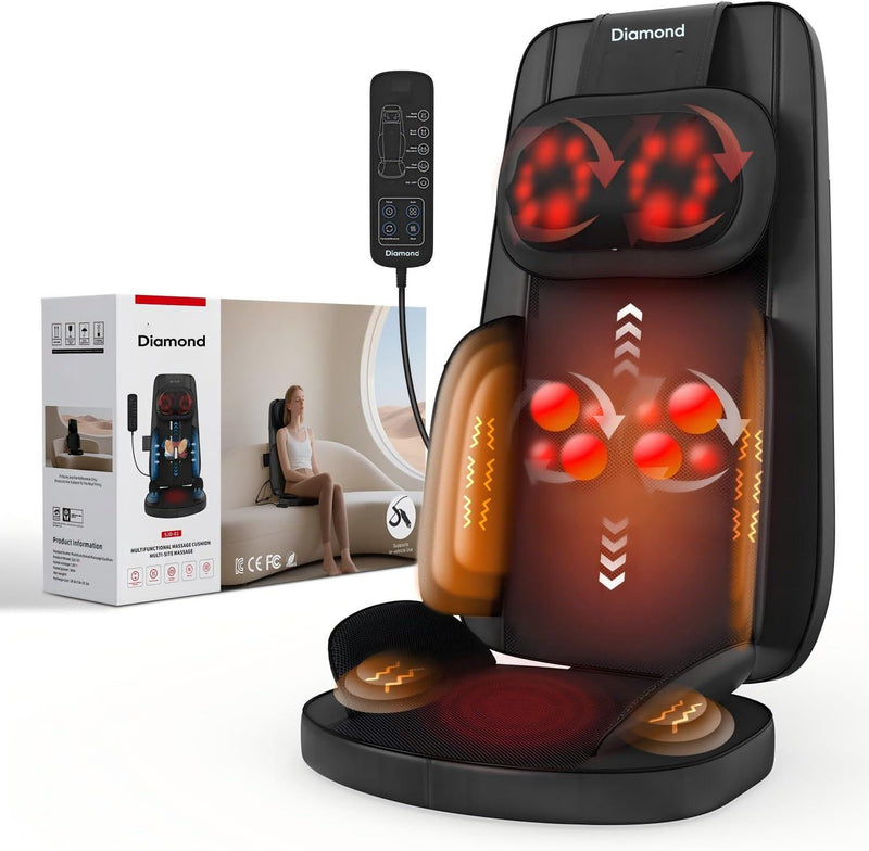 4D massasjesete med Shiatsu-massasje, varme og vibrasjon for rygg, nakke og hele kroppen.