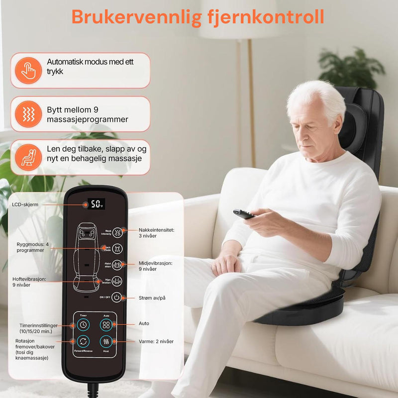 Massasjesete med vibrasjon og flere massasjeprogrammer for individuell muskelavslapning.