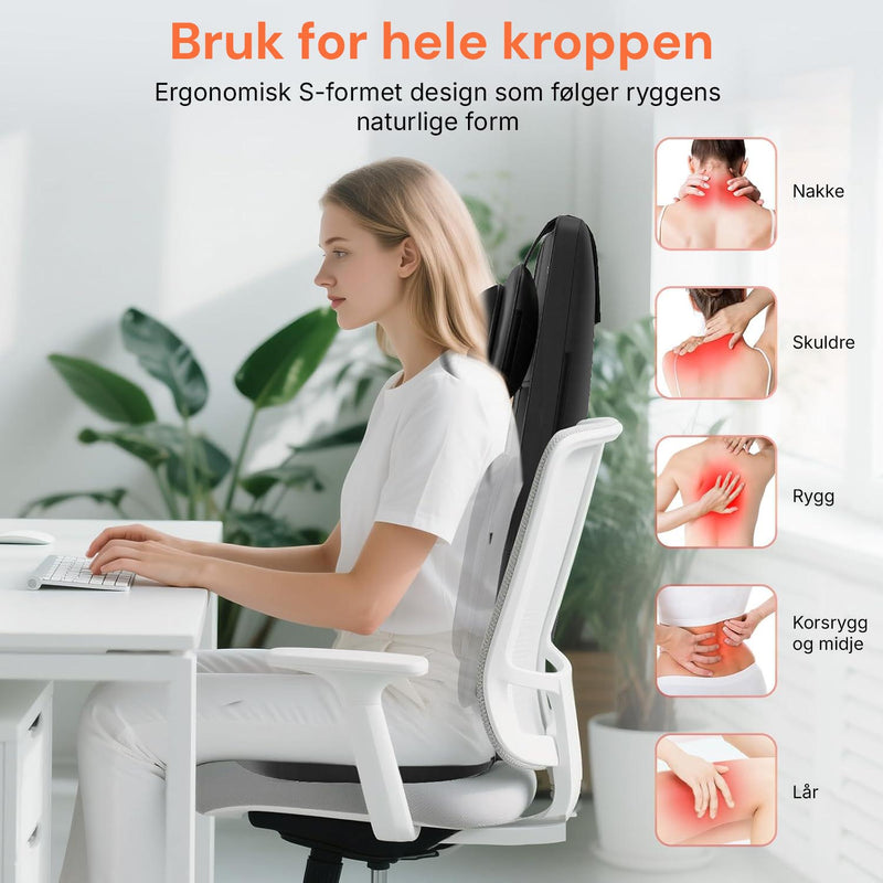 Massasjesete for nakke med målrettet Shiatsu-massasje og varmefunksjon.