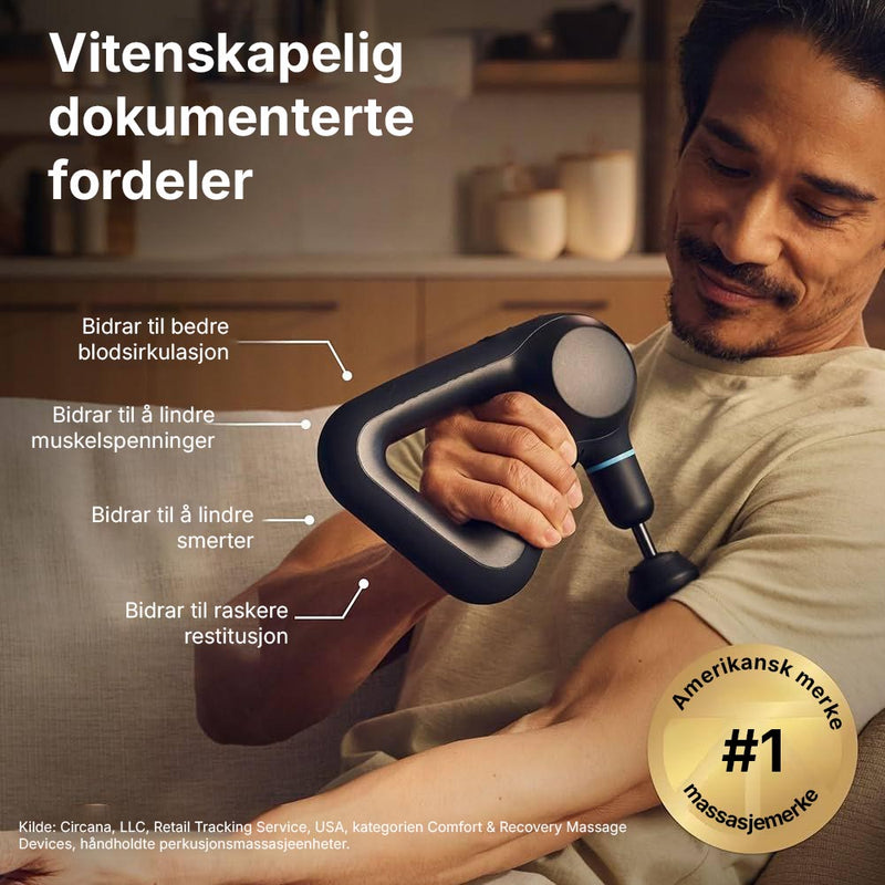Muskelmassasje hjemme med flere massasjehoder for hele kroppen.