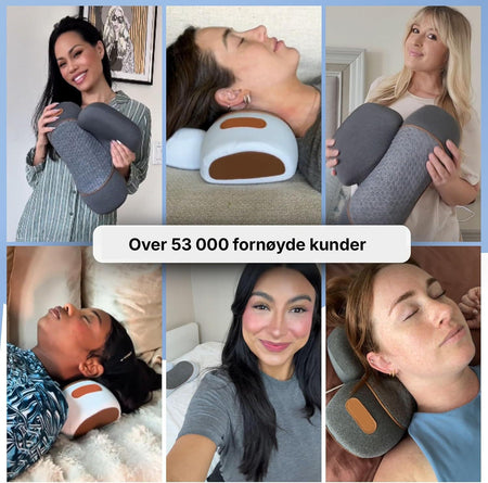 Nakkepute med varme og vibrasjon for avslappende behandling av nakke og skuldre.