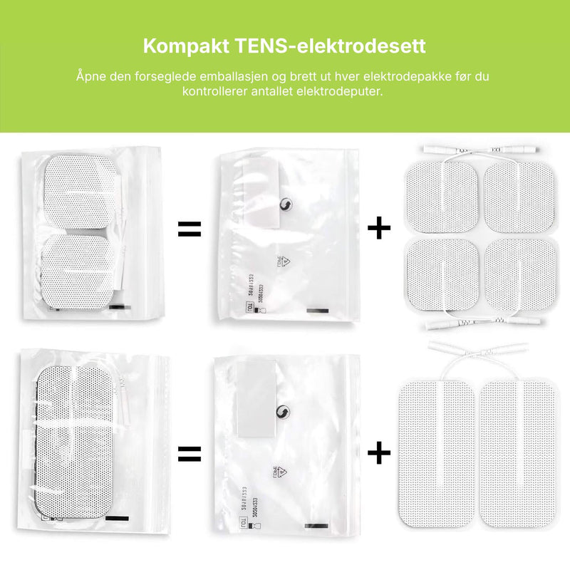 Oppladbar TENS- og EMS-enhet med kompakt design for hjemmebruk, kontor og reise.