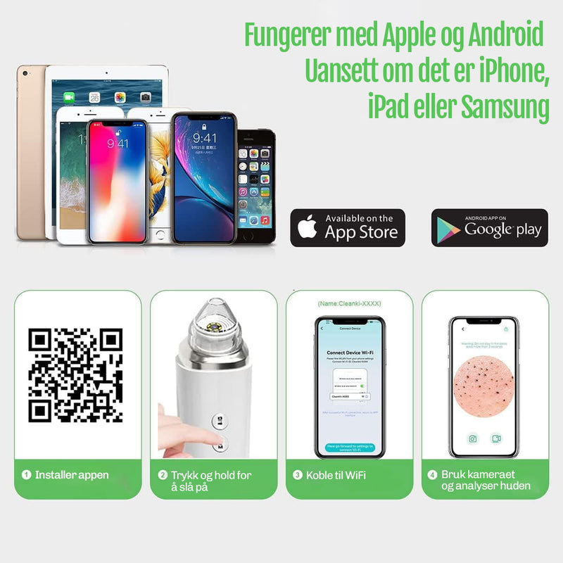 Mitesserfjerner med LED-belysning for bedre oversikt