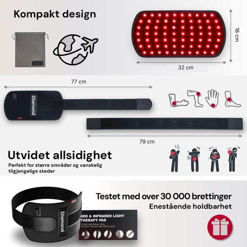 Rødlysterapi for muskler med rødt og nærinfrarødt lys som støtter restitusjon.