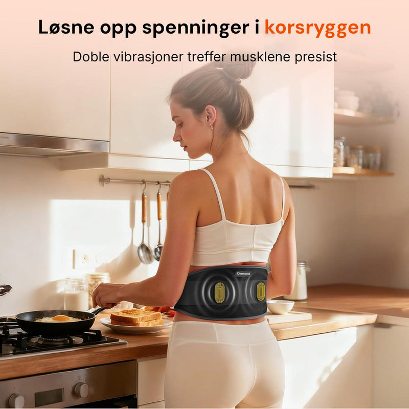 Ryggbelte med massasje som kombinerer varme, vibrasjon og rødlysterapi.