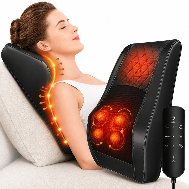 Shiatsu massasjepute med 3D-massasje og varmefunksjon for nakke, rygg og skuldre.