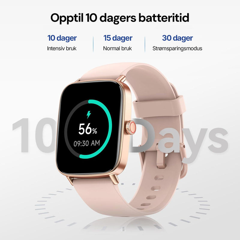 Smartklokke for dame med treningsfunksjoner, Bluetooth-samtaler og aktivitetsmåling.