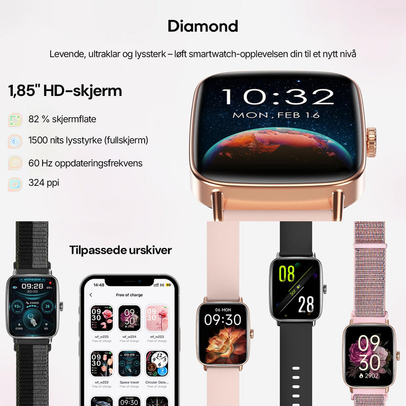 Smartklokke for herre med lang batteritid, pulsmåler og over 100 sportsmoduser.