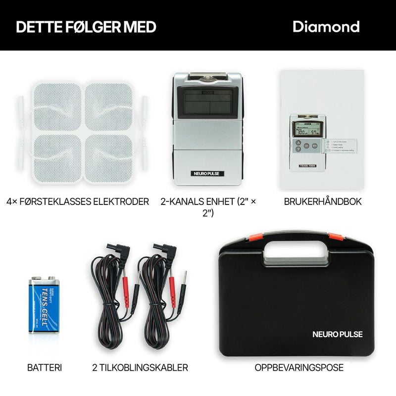 TENS-apparat for nakken med komfortable elektroder og flere behandlingsprogrammer.