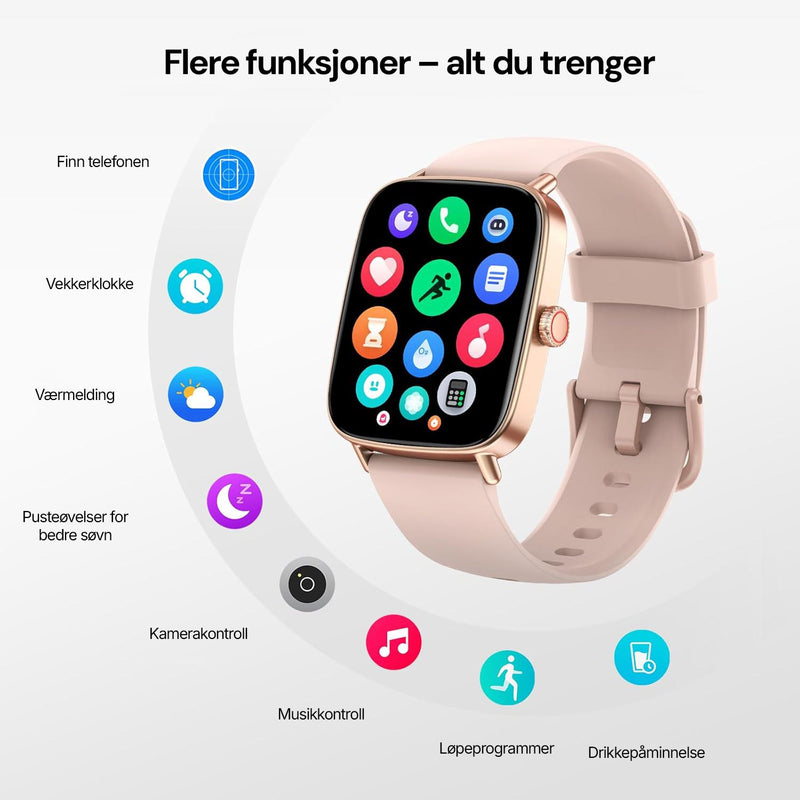 Vanntett smartklokke med IP68-klassifisering for trening og daglig bruk.