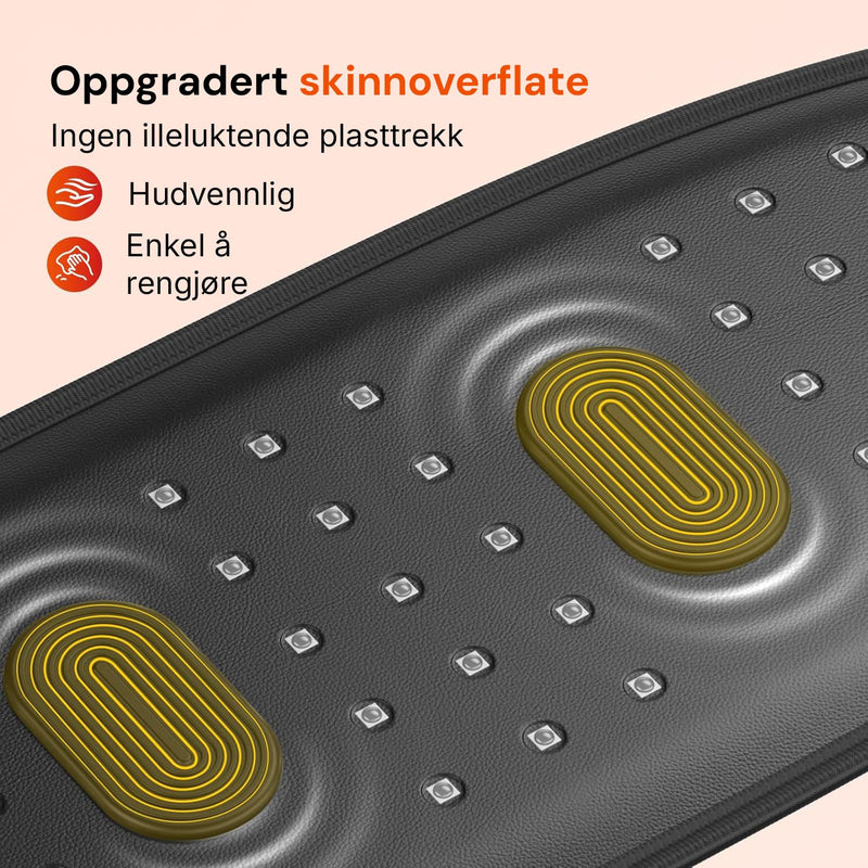 Vibrasjonsbelte for korsrygg med justerbare intensitetsnivåer og fleksibel passform.
