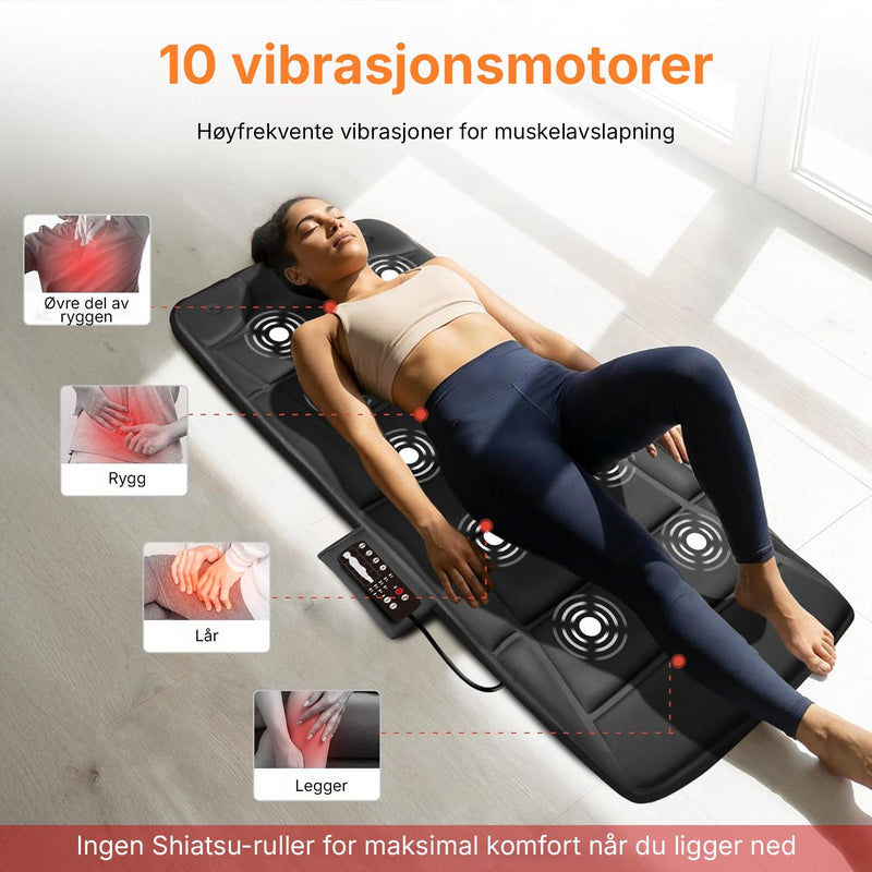 Vibrerende massasjematte med flere massasjeprogrammer for daglig avslapning og restitusjon.
